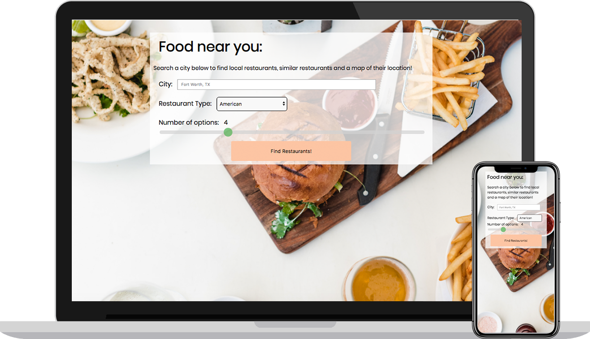 screenshot of restaurant finder app